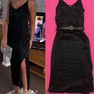 H&M black long silky dress XS + free belt !